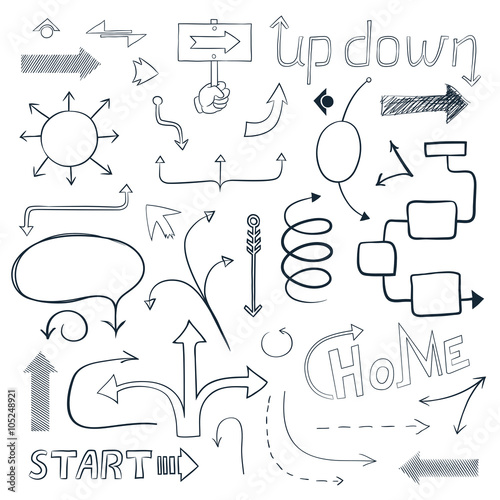 Vector hand drawn isolated arrows set