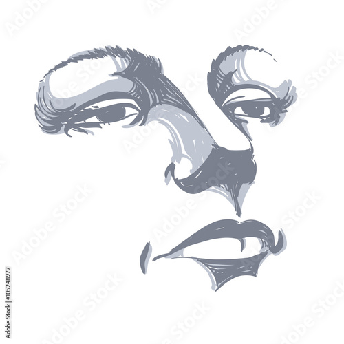 Black and white illustration of lady face, delicate visage featu