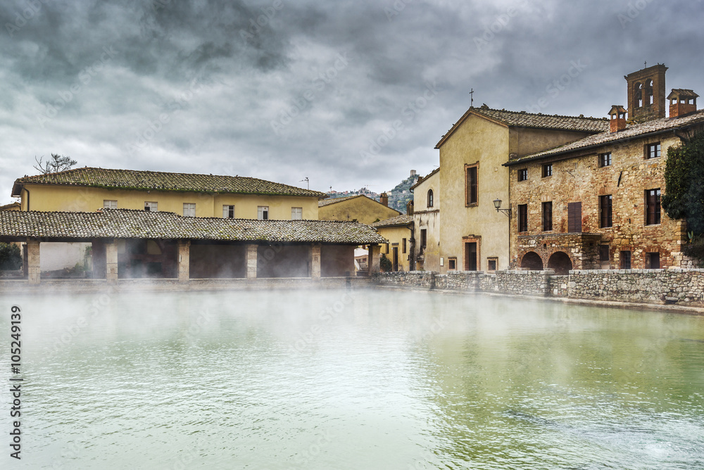 Small town famous for its hot water springs in Tuscany, Bagno Vi