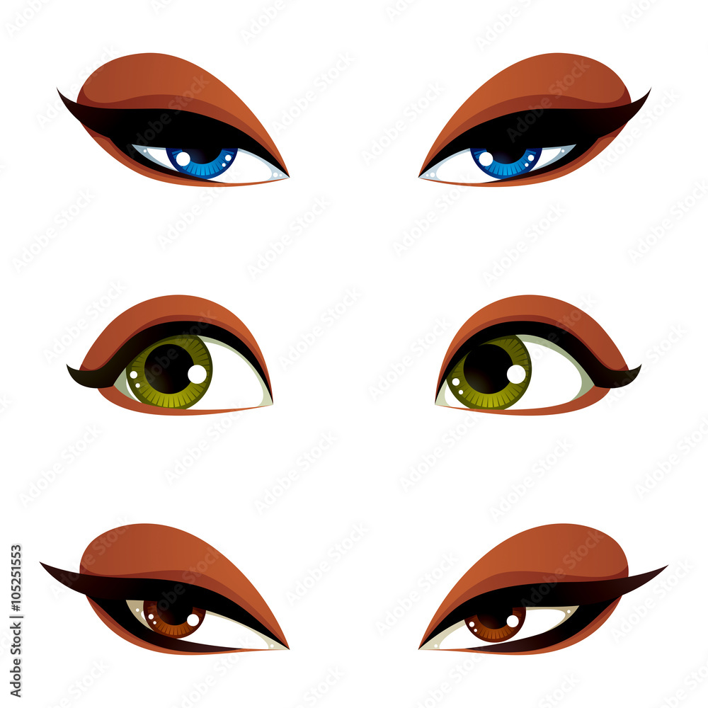 Set of vector blue, brown and green eyes. Female eyes expressing Set of vector blue, brown and green eyes. Female eyes expressing