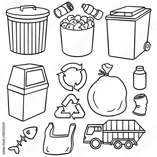 vector set of garbage and recycle icon