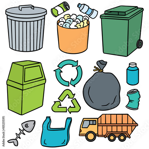 vector set of garbage and recycle icon
