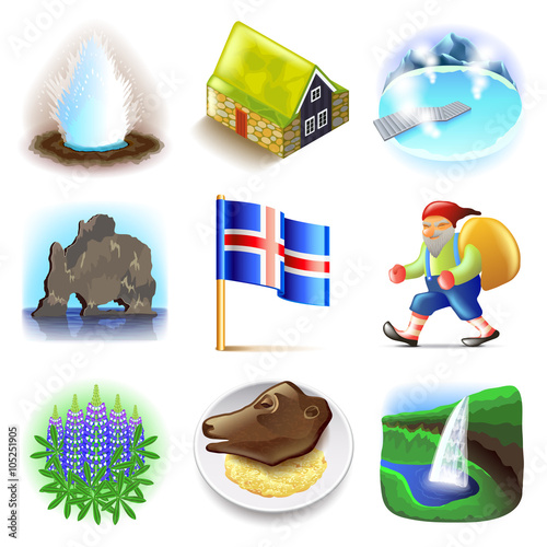 Iceland icons vector set photo
