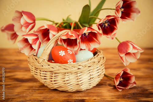 Easter eggs on wooden table