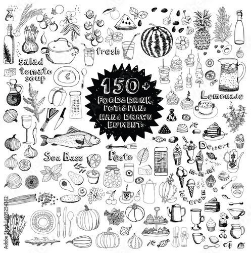 Food and Drink Pots and Pans Hand drawn elements