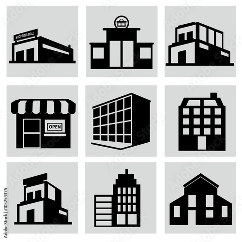 Buildings stores and home icon set.