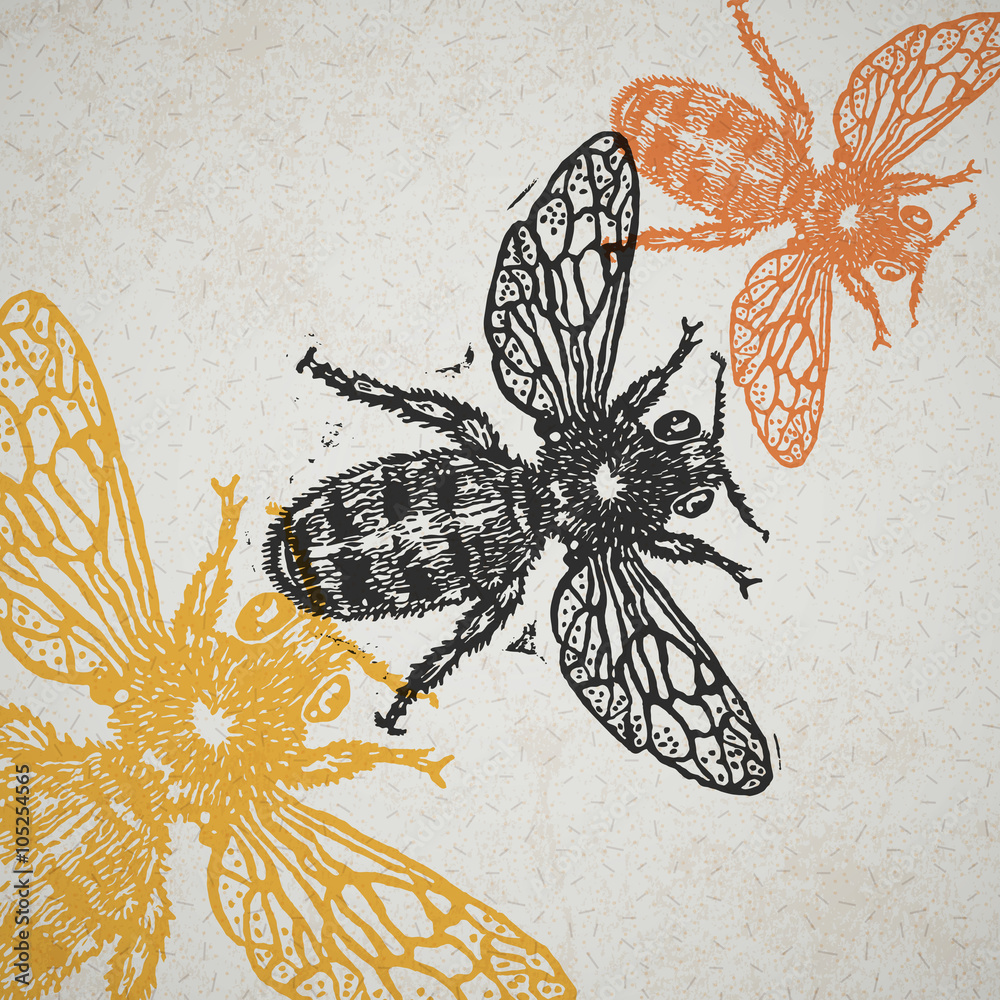 Vector bee in abstract composition - obrazy, fototapety, plakaty 