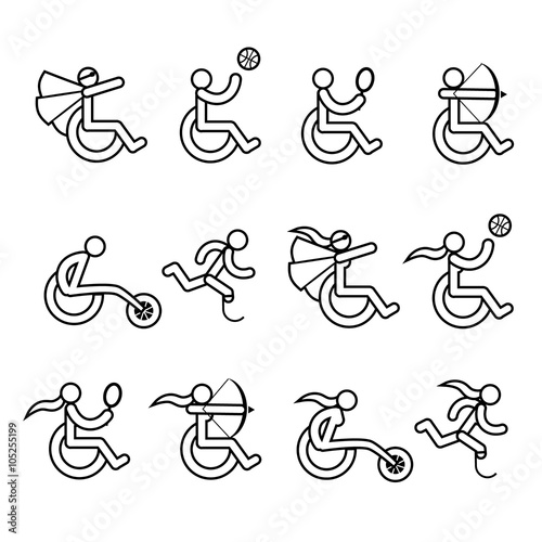 
Male and Female Handicapped athlete icon symbol collection. EPS 10 vector.