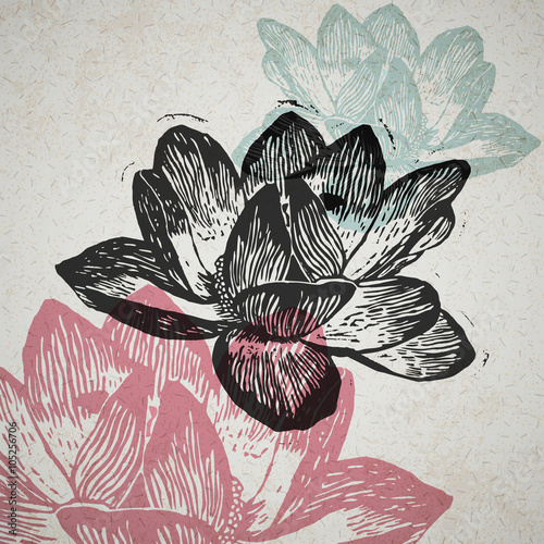 Vector water lily in abstract composition.