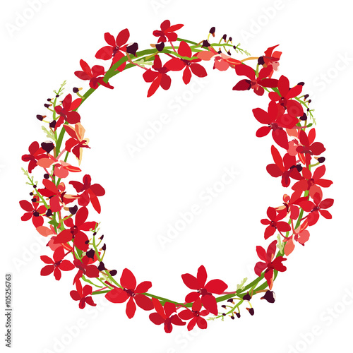 Fototapeta Naklejka Na Ścianę i Meble -  red orchid frame, floral wreath circle frame, isolated vector