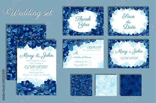 Set of Wedding Invitations and seamless pattern for your design.