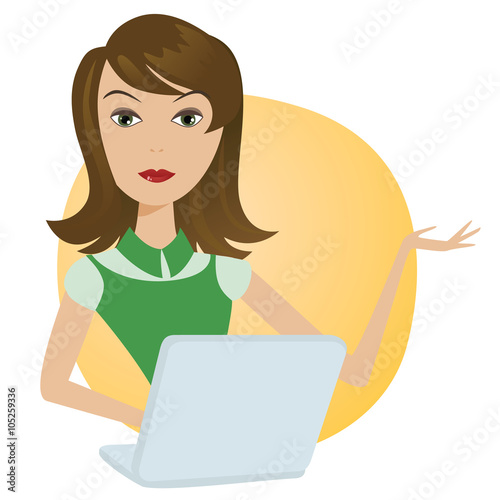 Working Woman with laptop office notebook computer