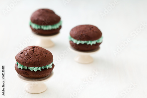 Chocolate whoopie pies with turquoise buttercream filling