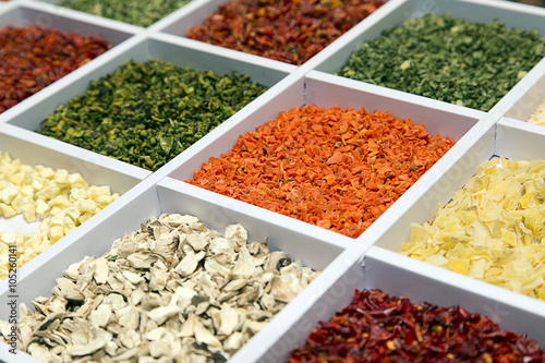 Dried spices. Parsley, peppers, greens, carrots, onions