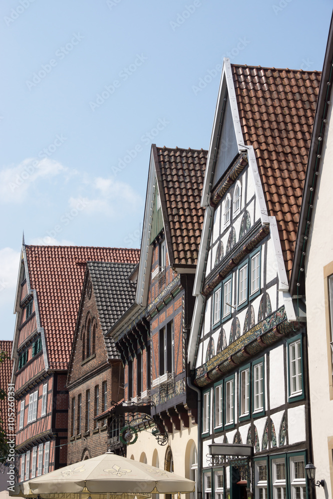 Historische Häuser in der Lange Straße in Wiedenbrück, Nordrhein-Westfalen