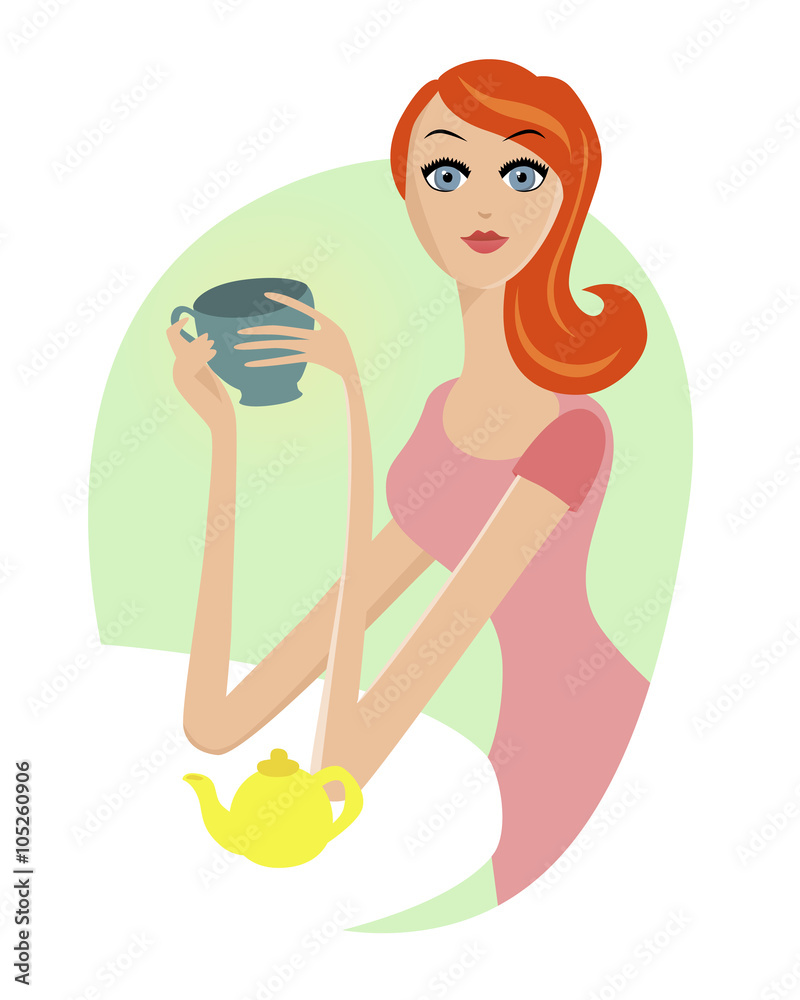 illustration with image girl and cup of herbal tea illustration with image girl and cup of herbal tea