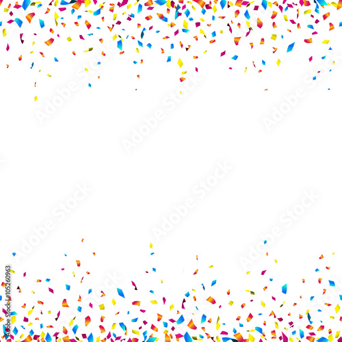 Celebration background with colorful confetti – seamless confetti borders on white background. Vector illustration.