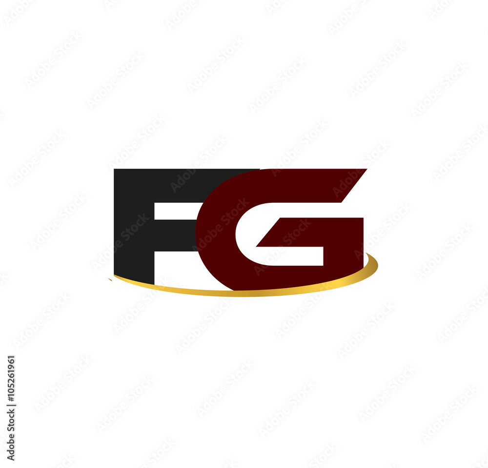 FG alphabet in grey and red with golden curve FG alphabet in grey and red with golden curve