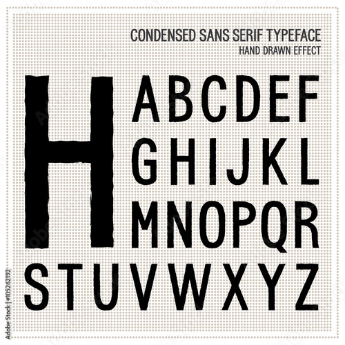 Condensed sans serif alphabet with hand drawn effect
