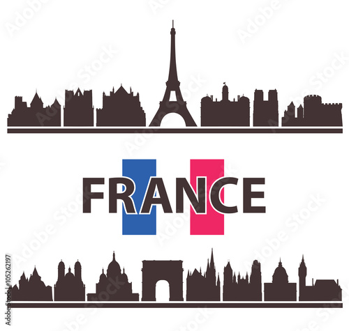 France old Architecture. Black Silhouettes of Buildings. Banner for Travel.