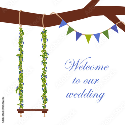 Vector illustration with tree branch and swing