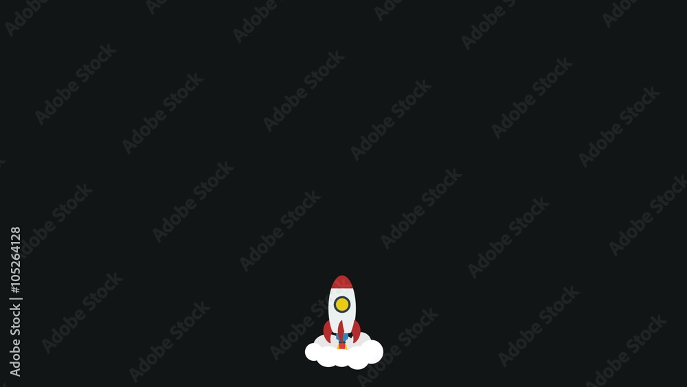 Rocket space ship take off and flying to space. Cartoon flat animation in 4K Strat Up Business Concept. Motion graphics for yours presentation. Isolated on black background. Rocket space ship take off and flying to space. Cartoon flat animation in 4K Strat Up Business Concept. Motion graphics for yours presentation. Isolated on black background.