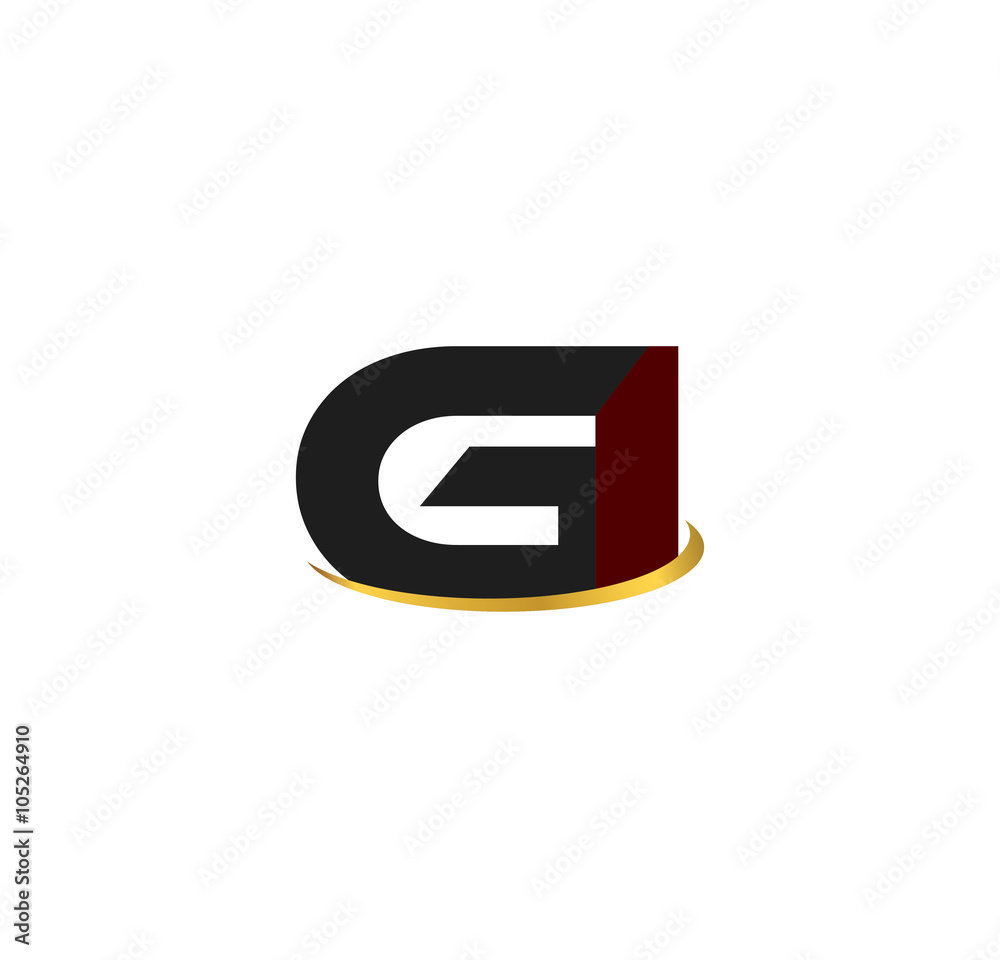 GI alphabet in grey and red with golden curve GI alphabet in grey and red with golden curve