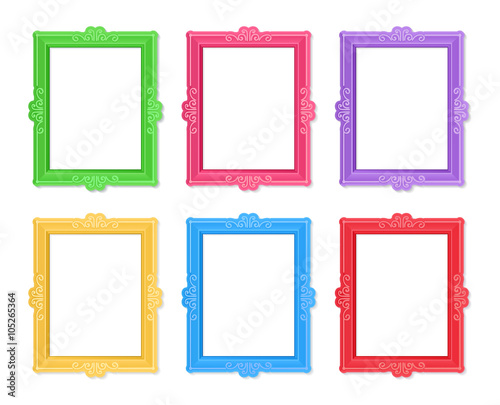 Realistic design photo frames on white background. Decorative template for baby, family or memories. Scrapbook concept, vector illustration. Birthday