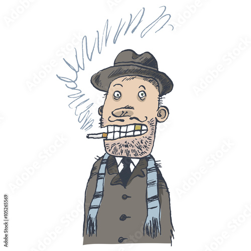 Man smokes vector illustration. Hand drawing