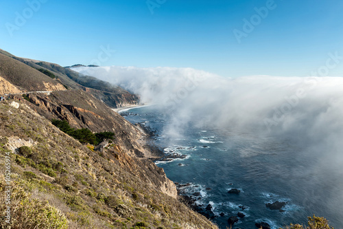 low fog on the coast of the Pacific ocean  Highway 1  California