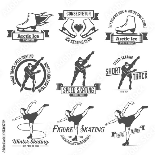 Ice Skating label logo set