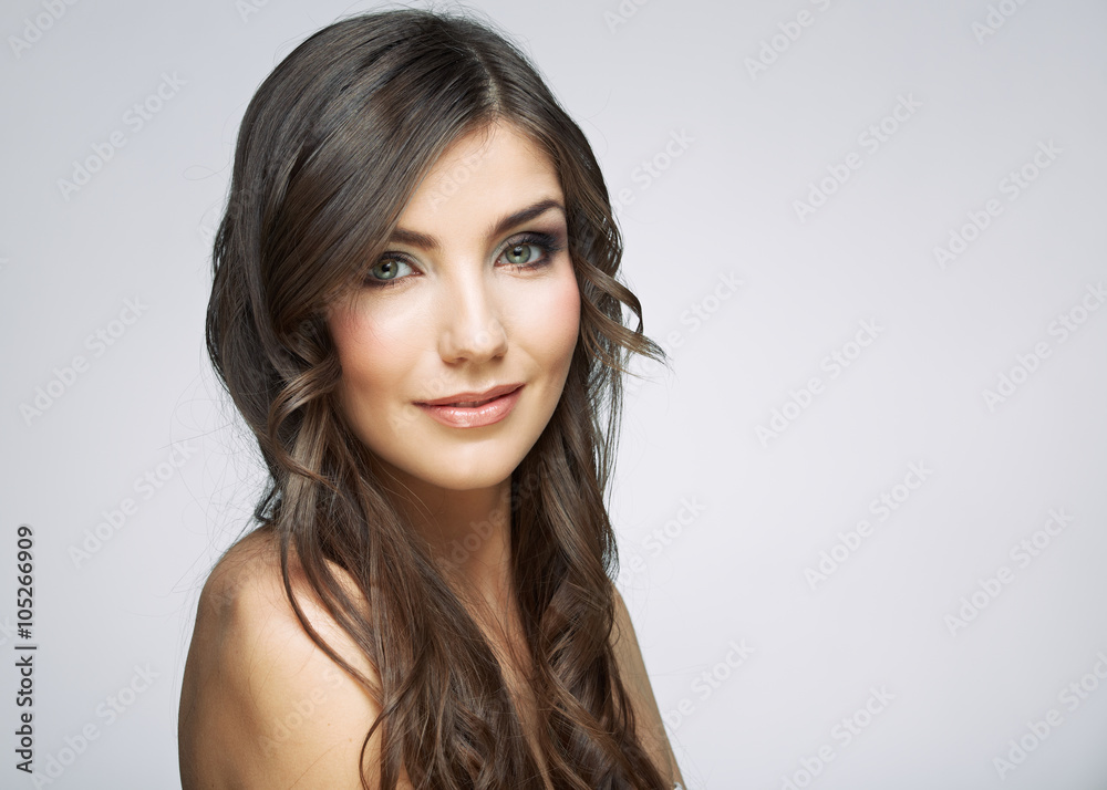 Beauty woman face portrait. Isolated on gray background Beauty woman face portrait. Isolated on gray background