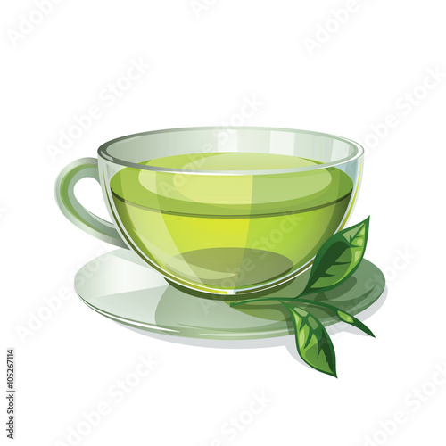 Glass cup with green tea isolated on white background.