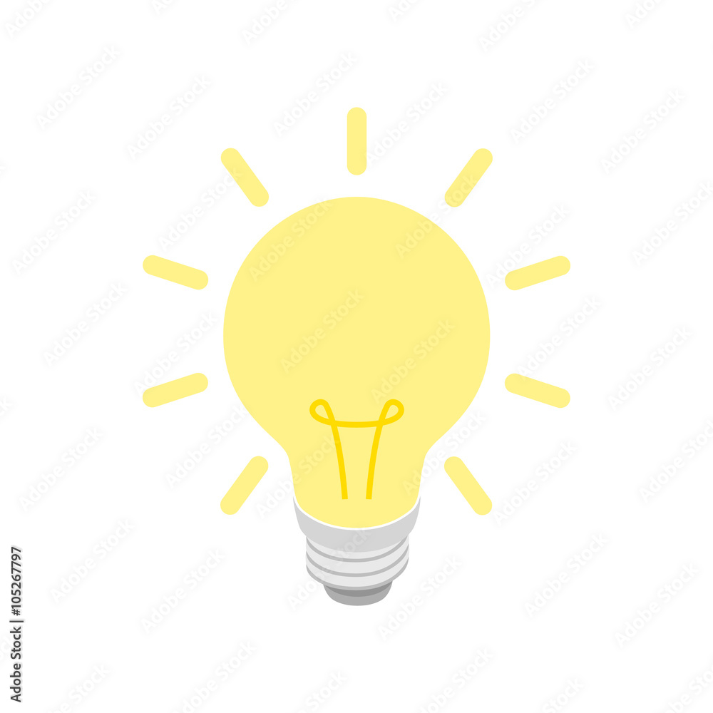 Glowing yellow light bulb icon, isometric 3d style Glowing yellow light bulb icon, isometric 3d style