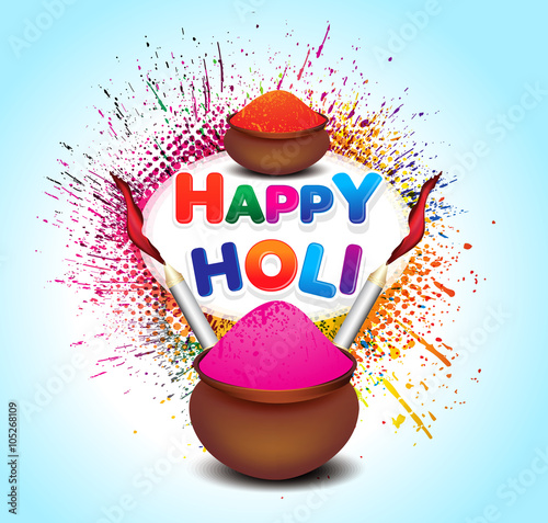 happy holi colorful background with color pot