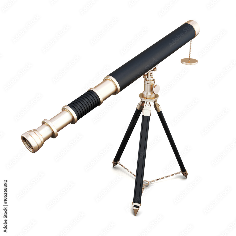 Telescope on stand isolated on white background. 3d render image.