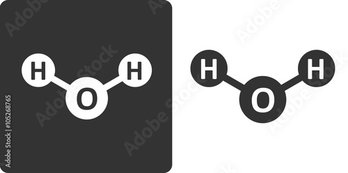 Water (H2O) molecule, flat icon style. Atoms shown as circles.