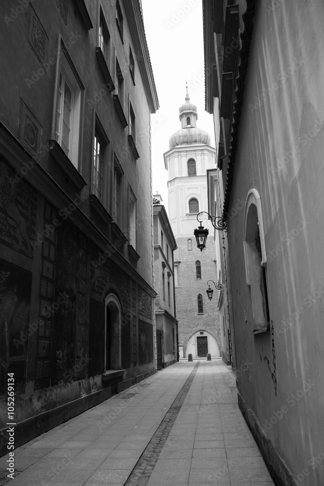 An alley at Old Town in Warsaw, Poland