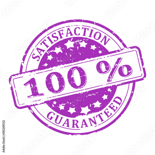 Scratched round purple stamped - a 100% satisfaction guarantee - vector svg