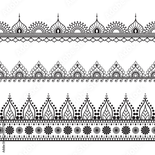 Border elements in Indian mehndi  style for card or tattoo. Vector illustration isolated on white background.