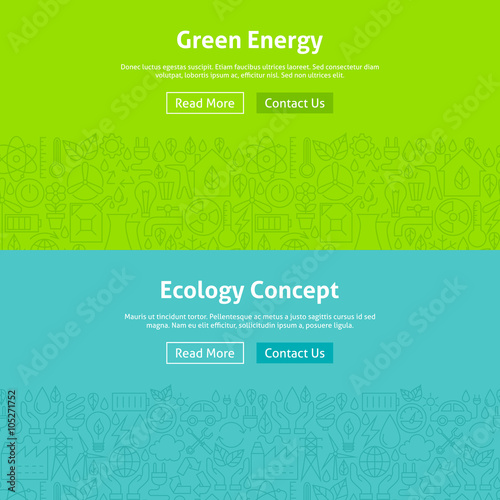 Ecology Green Energy Line Art Web Banners Set