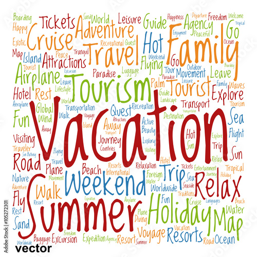 Vector conceptual tourism or travel  word cloud