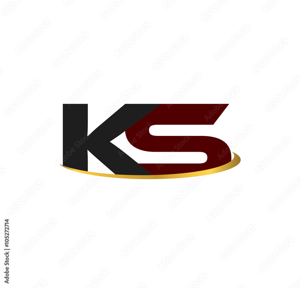 KS alphabet in grey and red with golden curve KS alphabet in grey and red with golden curve