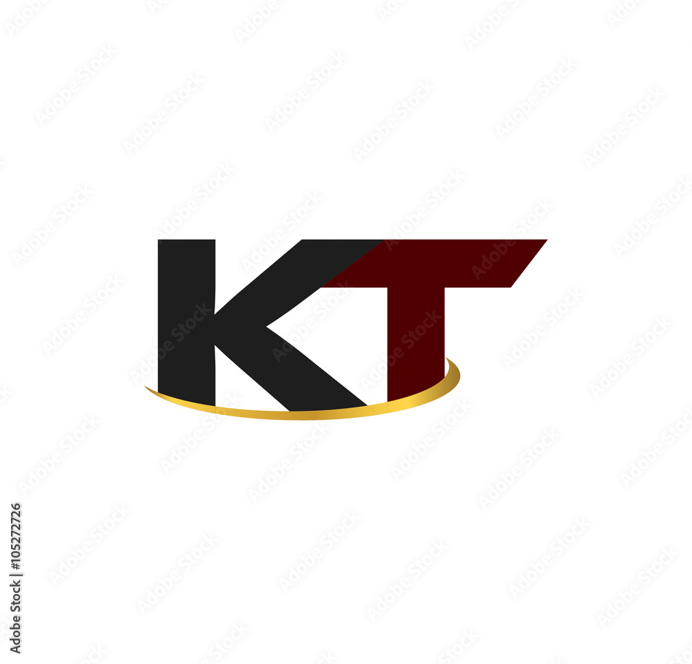 KT alphabet in grey and red with golden curve KT alphabet in grey and red with golden curve