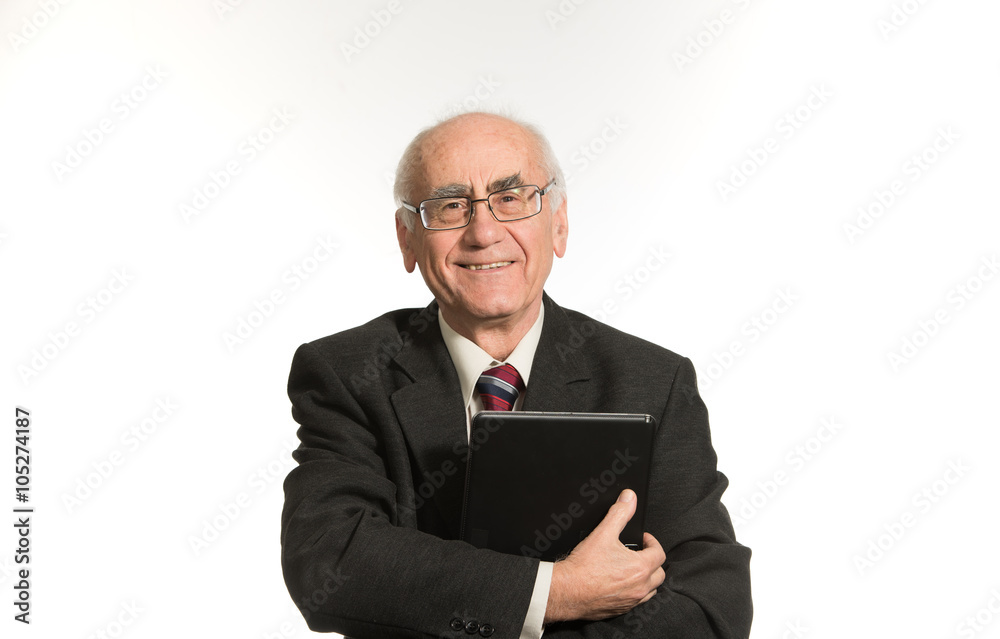 old businessman with tablet computer old businessman with tablet computer