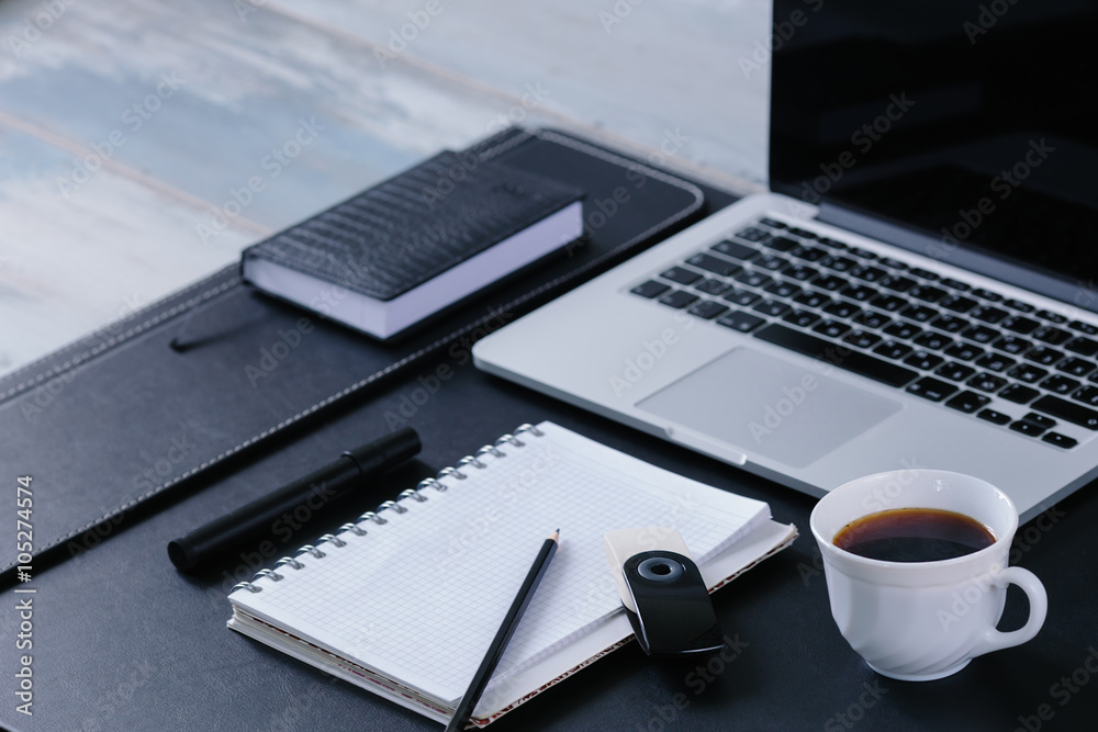 Workspace work desktop black and white business stylish modern space wood background