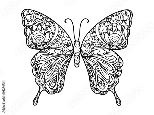 Butterfly coloring book for adults vector