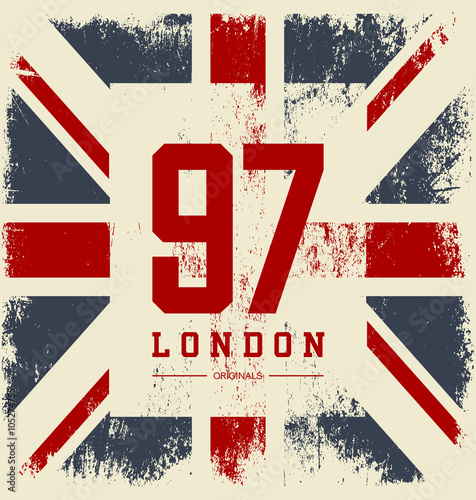 Vintage United Kingdom flag tee print vector design. Premium quality superior number logo concept. London t-shirt and hoodie wear emblem.