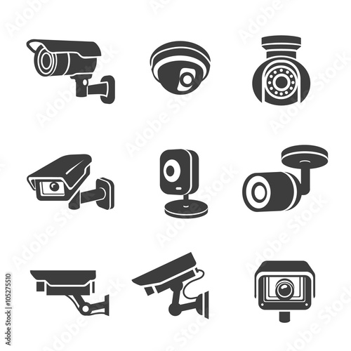 Video surveillance security cameras graphic icon pictograms set photo