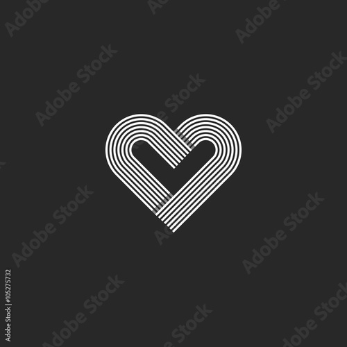 Heart logo monogram wedding invitation decoration design element, offset parallel line geometric shape